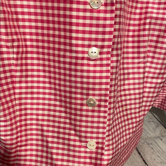 Talbots 100% Silk Red Gingham Button Down Shirt sz4 - Picture 5 of 7